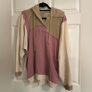 Anthropologie: Saturday Sunday Colorblock Hoodie in Pink and Tan